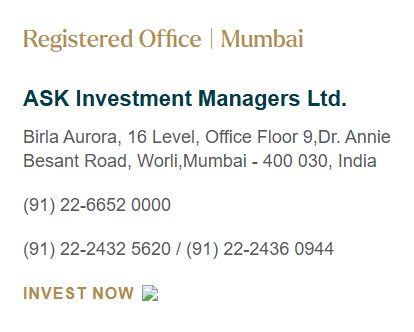 A broken, missing image icon on the ASK Investment Managers desktop Contact Us page
