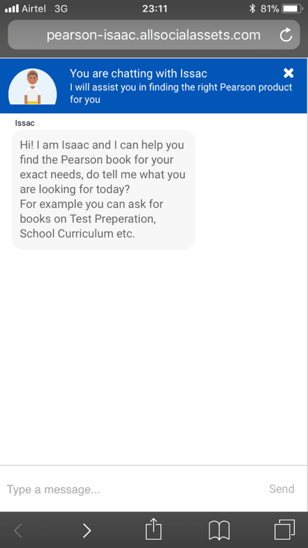 Learna chatbot screenshot: Learna introduces itself as a bot and states what it can do