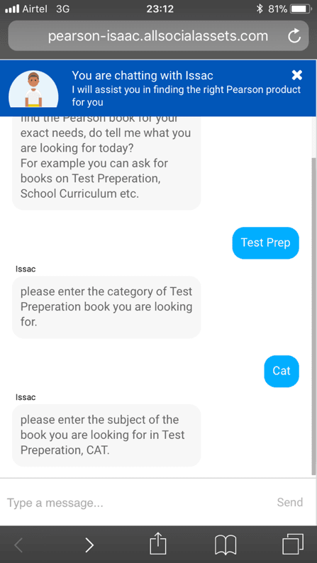 Learna chatbot screenshot: Slot by slot: category CAT, then subject