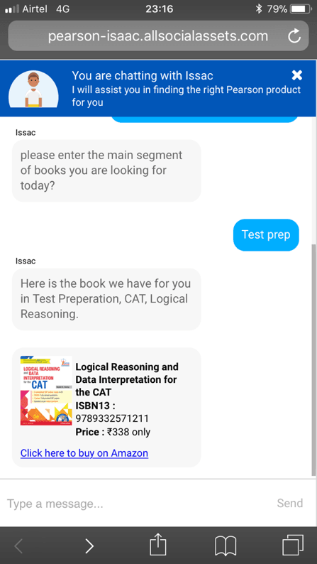 Learna chatbot screenshot: The result returned in one step