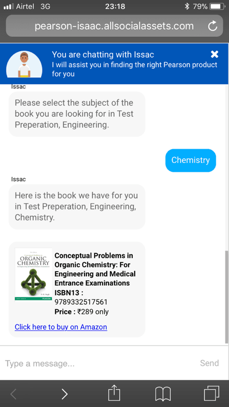 Learna chatbot screenshot: Reaching the product through the guided path