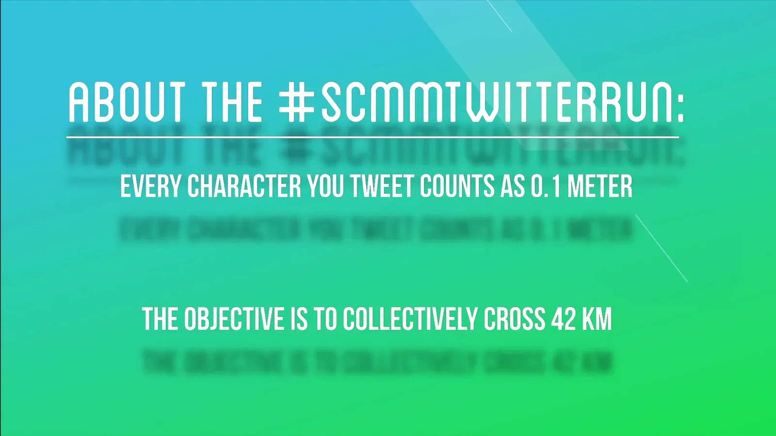 Campaign frame explaining that every character tweeted counts as 0.1 metre and the objective is to cross 42 km.